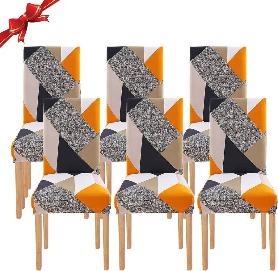 Stoelhoezen set van 6 universele stretch stoelhoezen set van 6 moderne stoelhoezen schommelstoelen elastische duurzame stoelhoezen voor eetkamer banketdecoratie (oranje geometrie 6 stuks)