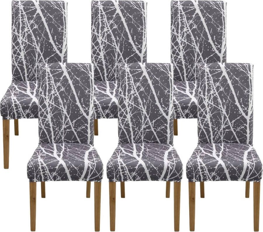 Stoelhoezen set van 6 universele stretch stoelhoezen set van 6 moderne stoelhoezen schommelstoelen elastisch duurzaam stoelhoezen voor eetkamer banketdecoratie grijze takken
