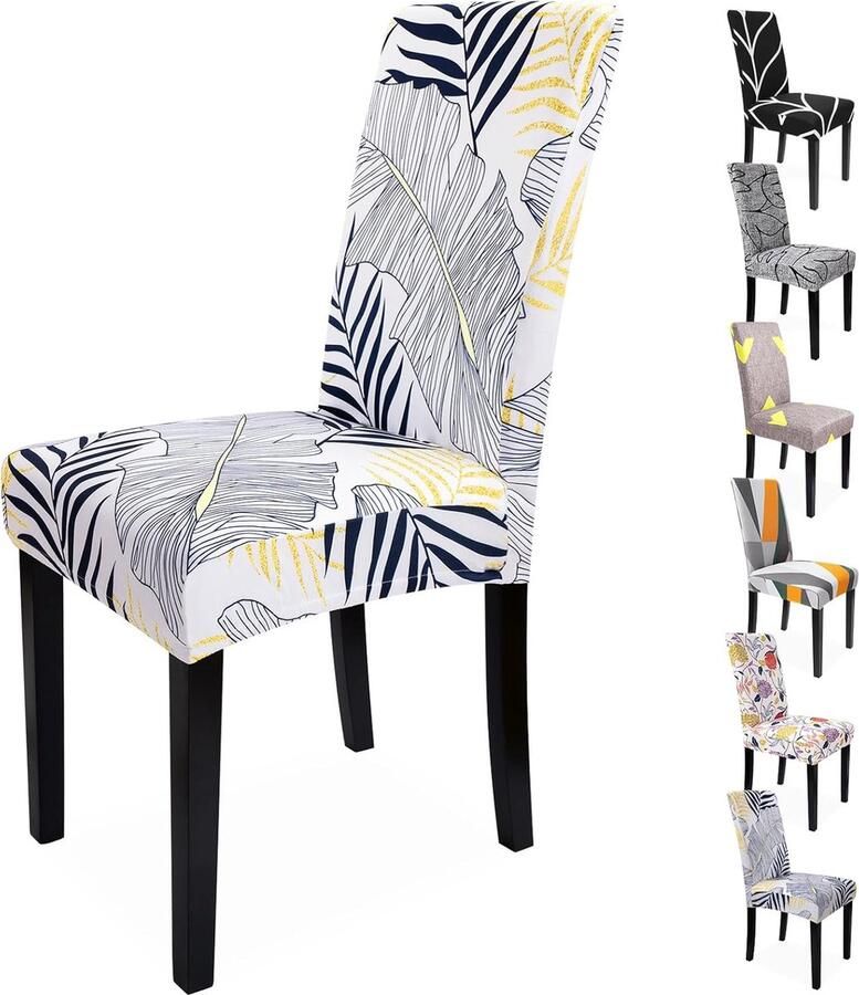 Luvetrex Stoelhoezen set van 6 verdikt stretch chique bladpatroon afneembaar wasbaar voor slaapkamer woonkamer eetkamerstoelen
