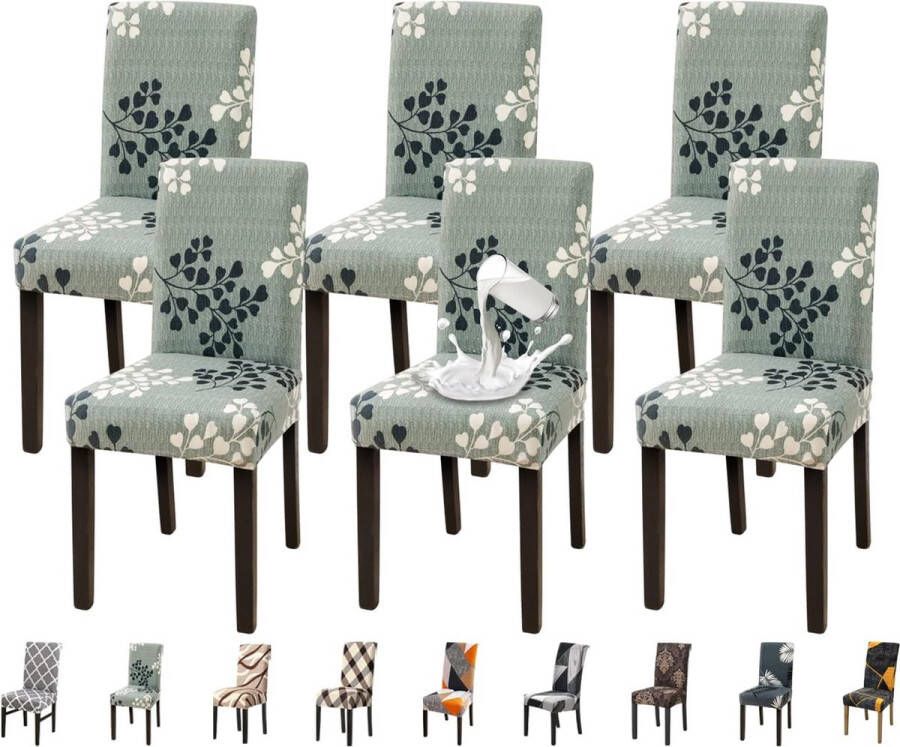 Stoelhoezen Set van 6 waterdichte stoelhoezen voor eetkamerstoelen Stretch stoelhoezen Schommelstoelen Wasbaar Universele decoratie Stoelhoes voor thuis Restaurant Keuken Hotel bladstijl