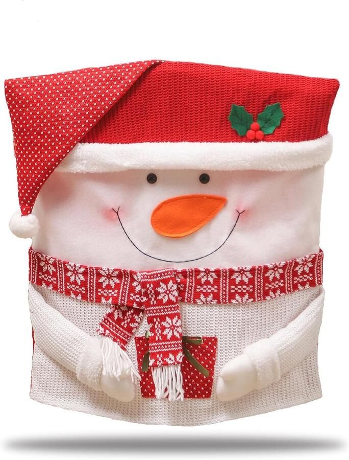 Stoelhoezen-stoelhoezen eetkamerstoelen-Kerst Sneeuwpop Schattige Stoelhoes Eetkamerhoes Keuken Afneembare Wasbare Beschermer Universele Maat voor Kerstvakantie Keuken Rood 53x48cm