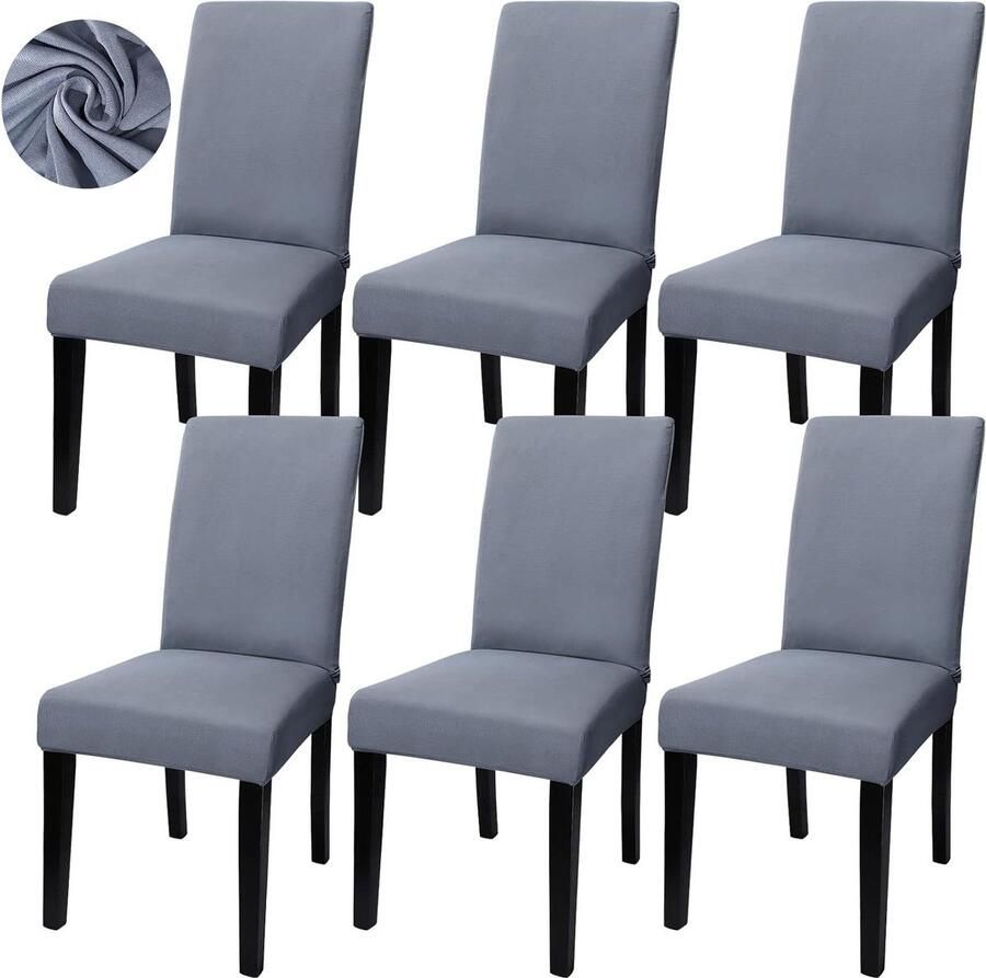 Stoelhoezen stretch afneembaar wasbaar moderne elastische stoelhoezen grijs set van 6 Stoelhoezen
