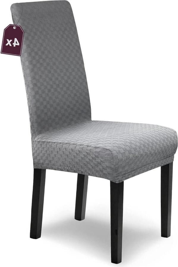Stoelhoezen stretch Emil set van 4 grijs schommelstoelen hoge rugleuning elastisch spanstoelhoezen flanel Stoelhoezen