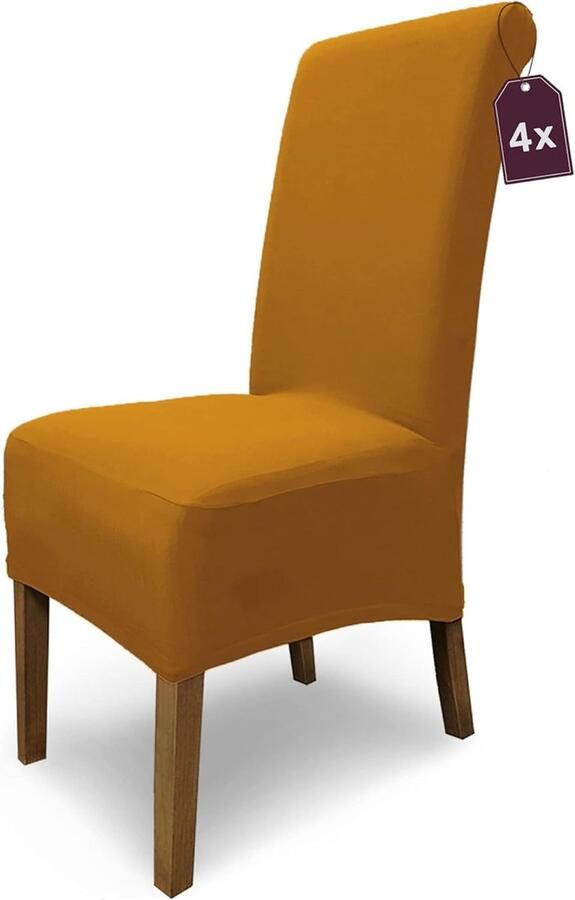 Stoelhoezen stretch Emma elastische stoelhoezen koper-bruin set van 4 stuks katoen als stoelhoes schommelstoelhoezen stretch als stoelbekleding