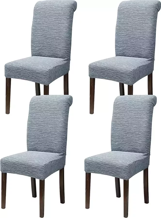 Stoelhoezen stretch jacquard universele stoelhoezen set van 4 voor eetkamer zachte stretch wasbare stoelhoezen voor afneembaar hotel banket keuken restaurant thuis bruiloft set (4 streep-grijs)