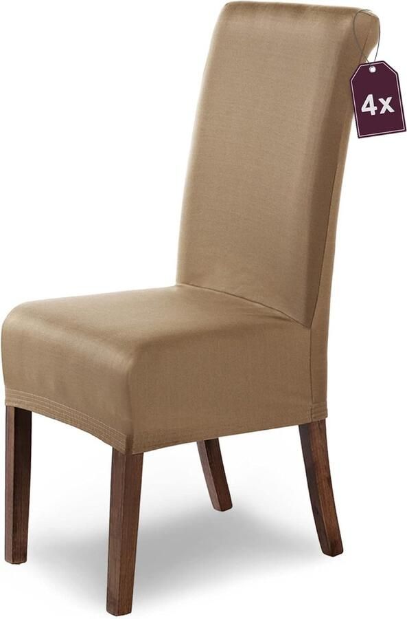 Goodivery Stoelhoezen Stretch Marie stoelhoezen beige set van 4 elastische stoelhoezen met vlekbescherming schommelstoelen overtrekken voor stoelen elastische stoelhoezen