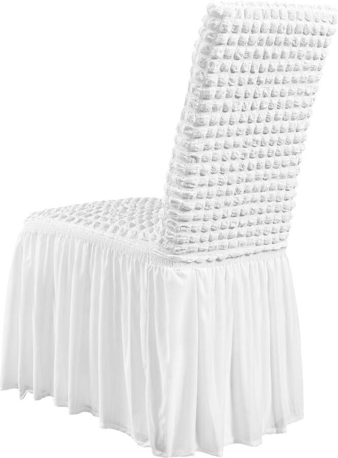 Stoelhoezen van elastisch spandex universeel passende stoelhoes met rok afneembare wasbare hoes voor bruiloft vakantie banket feest diner (4 stuks wit)