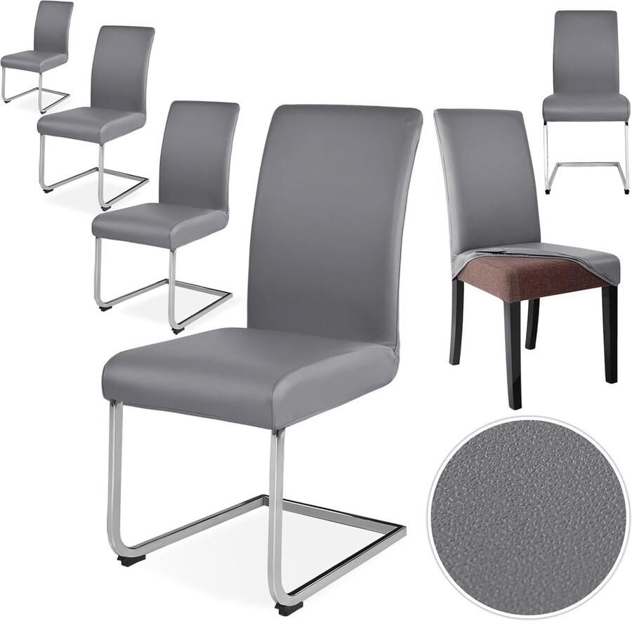 Stoelhoezen voor Eetkamer 4 6-delige Set Waterdicht en Wasbaar Elastische Bescherming voor Stoelen Geschikt voor Keuken Restaurant en Bruiloft (Grijs)