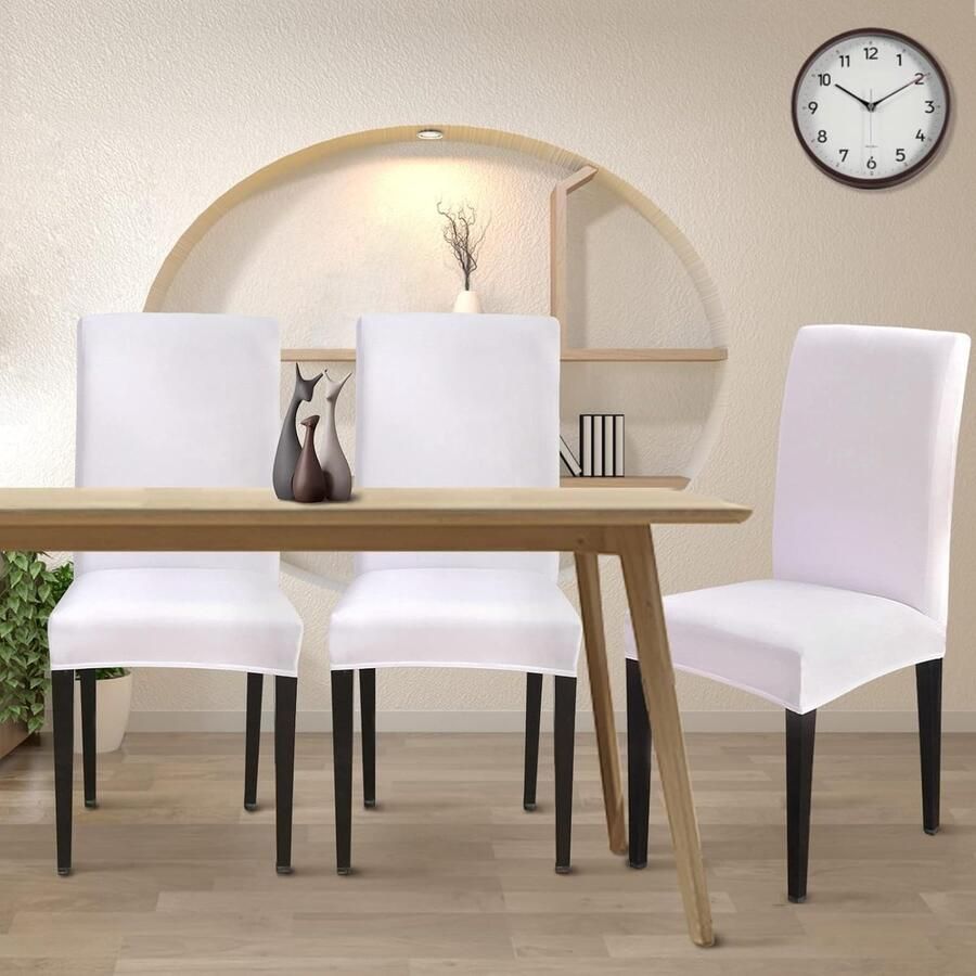 Stoelhoezen voor eetkamerstoelen 6-delige set stretch moderne stoelhoezen voor kantelstoelen universeel wasbaar afneembare stoelhoes voor eetkamer hotel banket keuken wit