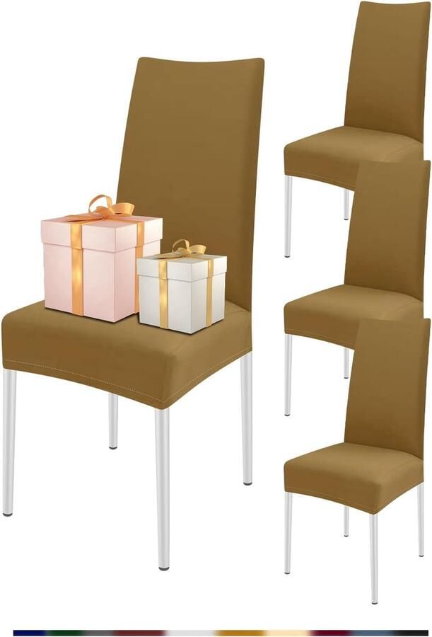 Stoelhoezen 4 stuks Stretch Stoelhoes Eetstoelhoezen Moderne Elastische Stoelhoes Removable Washable Eetkamerstoelhoezen Stoelbekleding voor Hotel Bruiloft Eetkamer Feest(Camel 4 stuks)-L