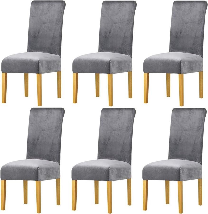 Stoelhoezen voor Eetkamerstoelen Maat M Stretch Fluweel met Elastische Band (Set van 6)