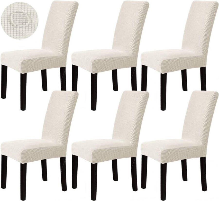 Stoelhoezen voor eetkamerstoelen set van 6 stuks stretch spandex wasbare stoelhoes beschermer voor bruiloft keuken eetkamer kantoor thuis hotel banket ceremonie decoratie (beige