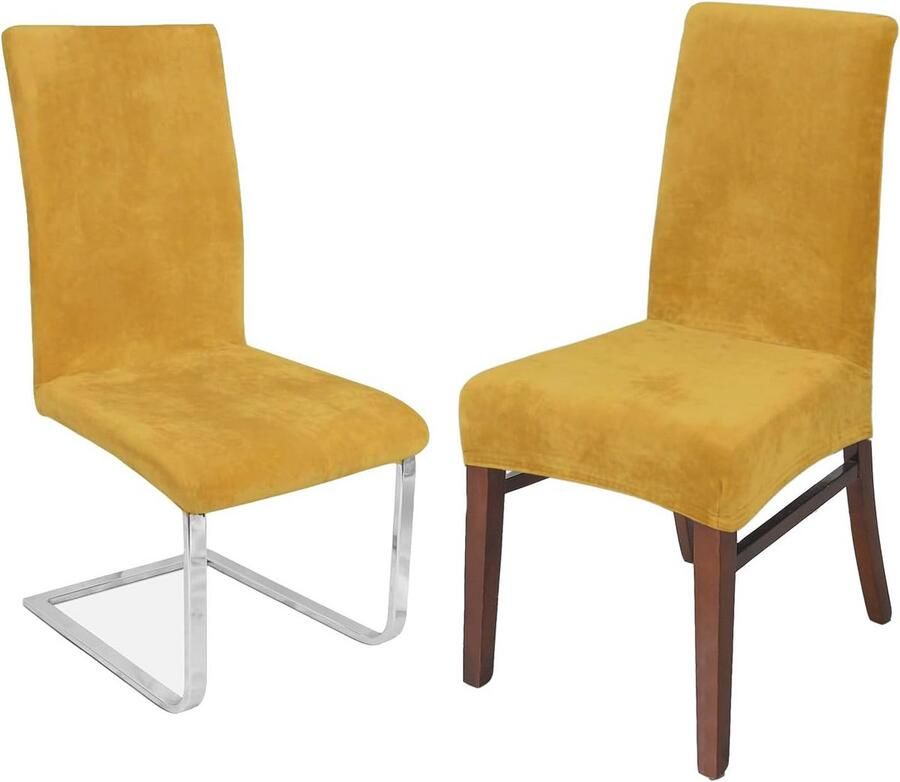 Stoelhoezen voor eetkamerstoelen Stretch en Elastisch Fluweel Set van 2 Mustardgeel