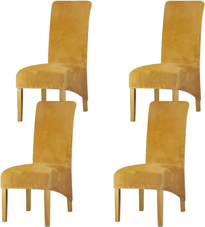 Stoelhoezen voor eetkamerstoelen stretch en fluweel set van 4 mosterdgeel