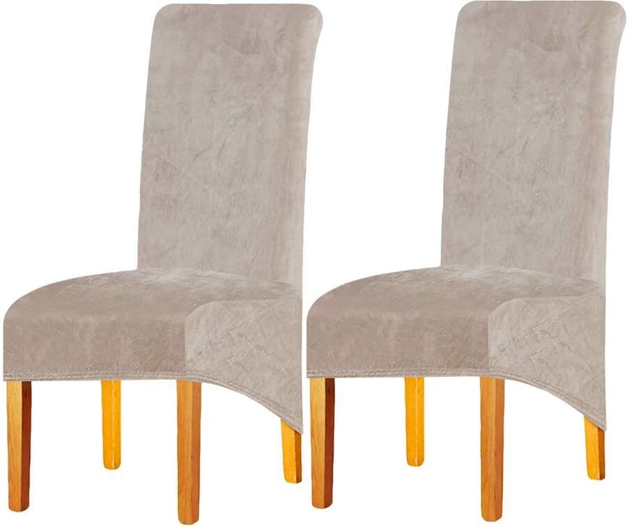 Stoelhoezen voor eetkamerstoelen stretch fluweel set van 2 camel