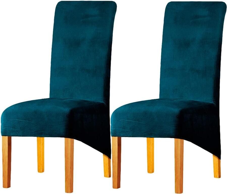 Stoelhoezen voor eetkamerstoelen Stretch fluweel set van 2 Groenblauw