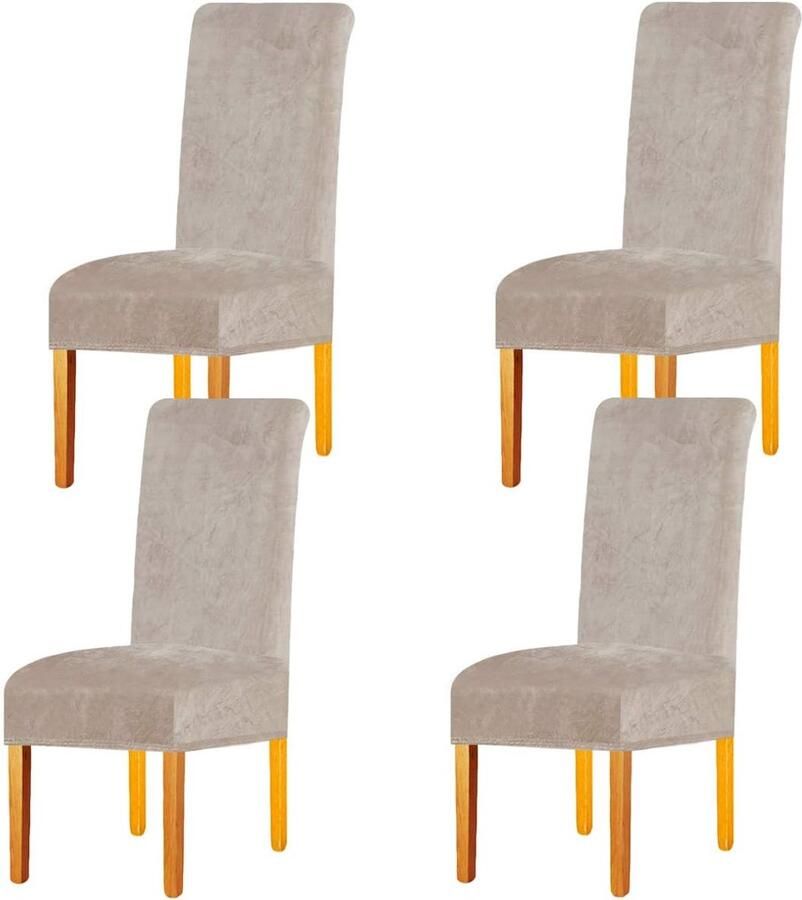 Stoelhoezen voor eetkamerstoelen stretch fluweel set van 4 camel