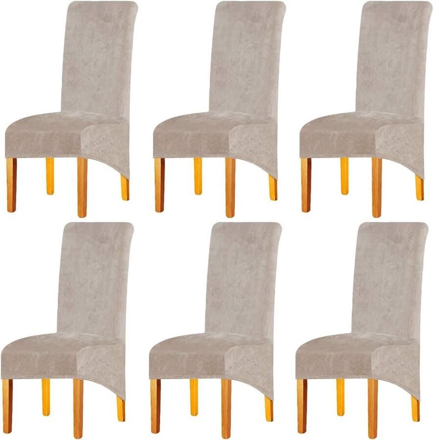 Stoelhoezen voor eetkamerstoelen stretch fluweel set van 6 camel