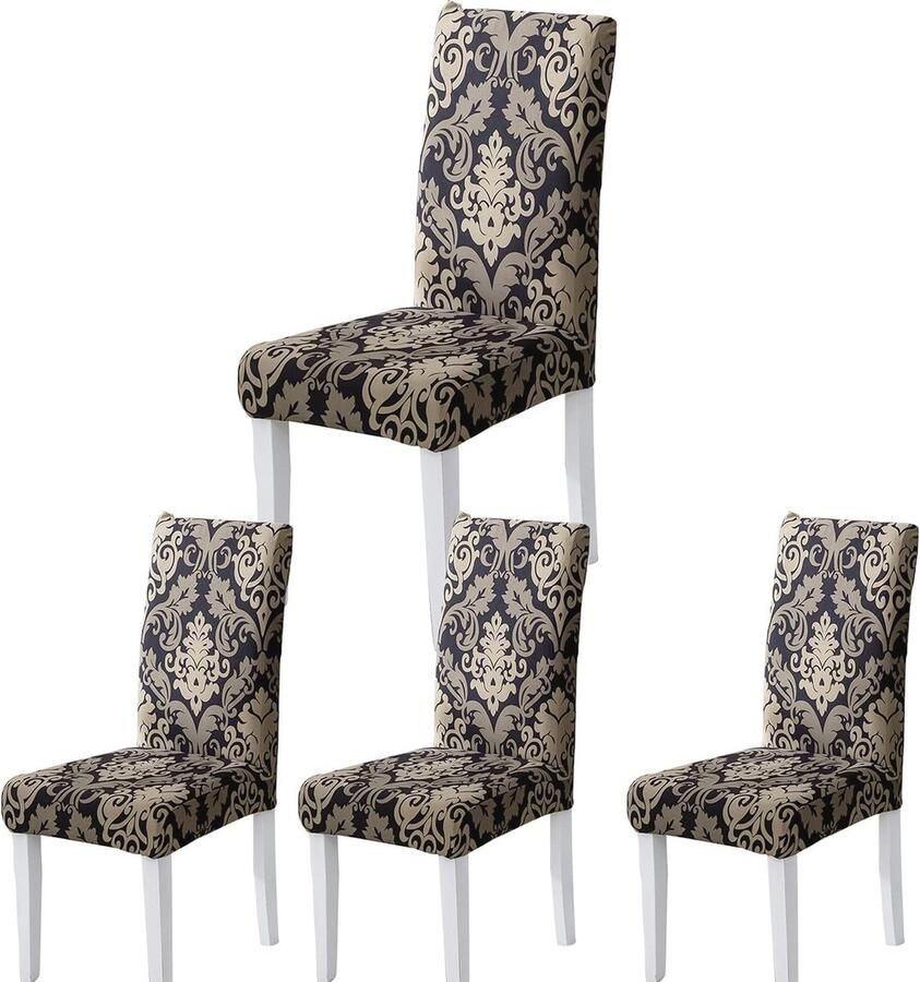 Stoelhoezen voor Eetkamerstoelen Stretch Meubelbescherming Set van 4 6 Zwart