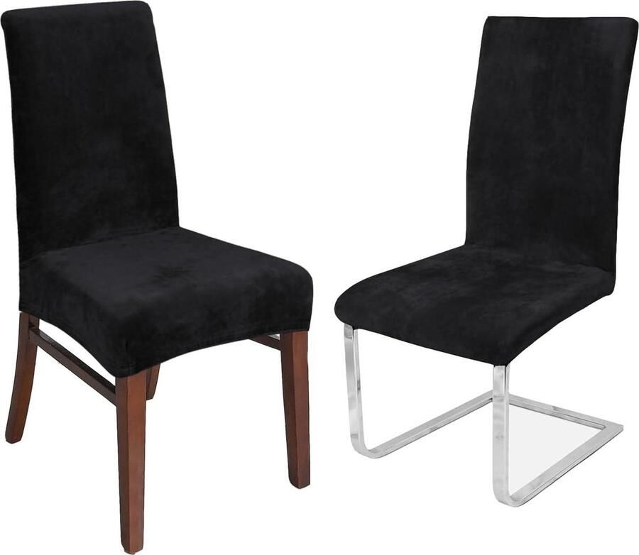 Stoelhoezen voor Eetkamerstoelen Stretch Set van 4 Zwart Fluweel Maat M