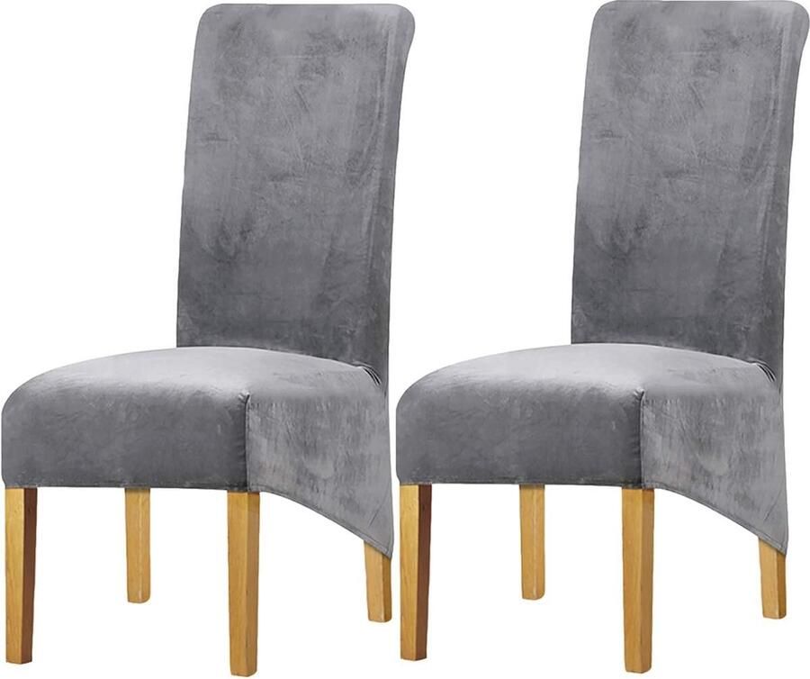 Stoelhoezen voor Eetkamerstoelen XL Rekbare Fluwelen Covers met Elastische Band Bescherming en Stijl voor Meubels (Lichtgrijs Set van 2)