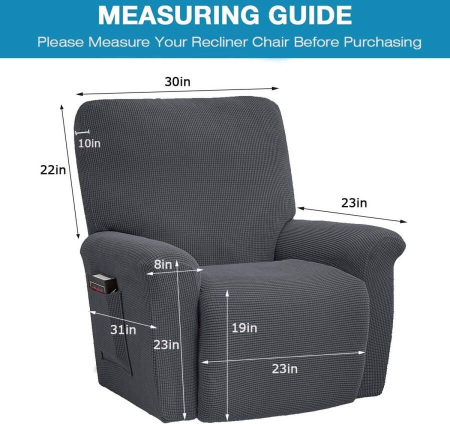 Stoelhoezen voor fauteuil 4-delig met fluwelen fauteuilhoes stretch voor zijvak vleugelstoelhoezen standaard gemonteerd voor woonkamer sofa overtrek (Ligstoel Drak Grijs)