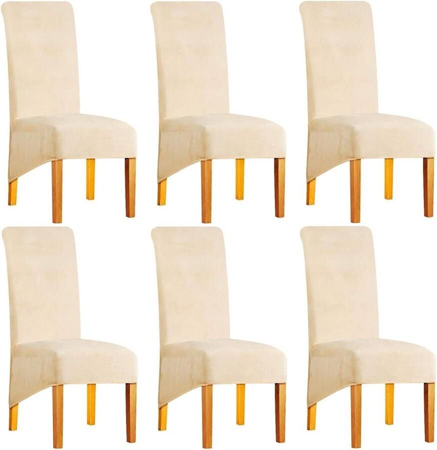 Stoelhoezen XL stretch fluweel elastische band set van 6 beige voor eetkamerstoelen restaurant hotel feest