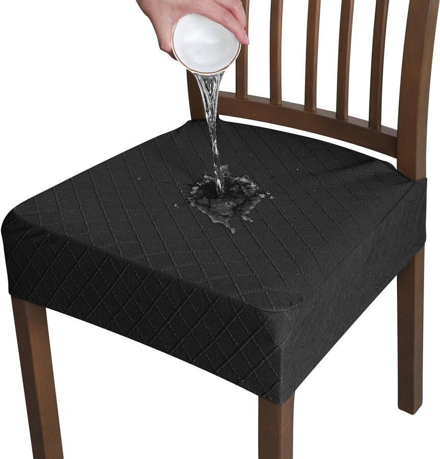 Stoelhoezenset van 4 elastische jacquardstof universele stoelhoes afneembare en machinewasbare eetkamerstoelhoes geschikt voor thuis hotel feest (zwart 4-pack)