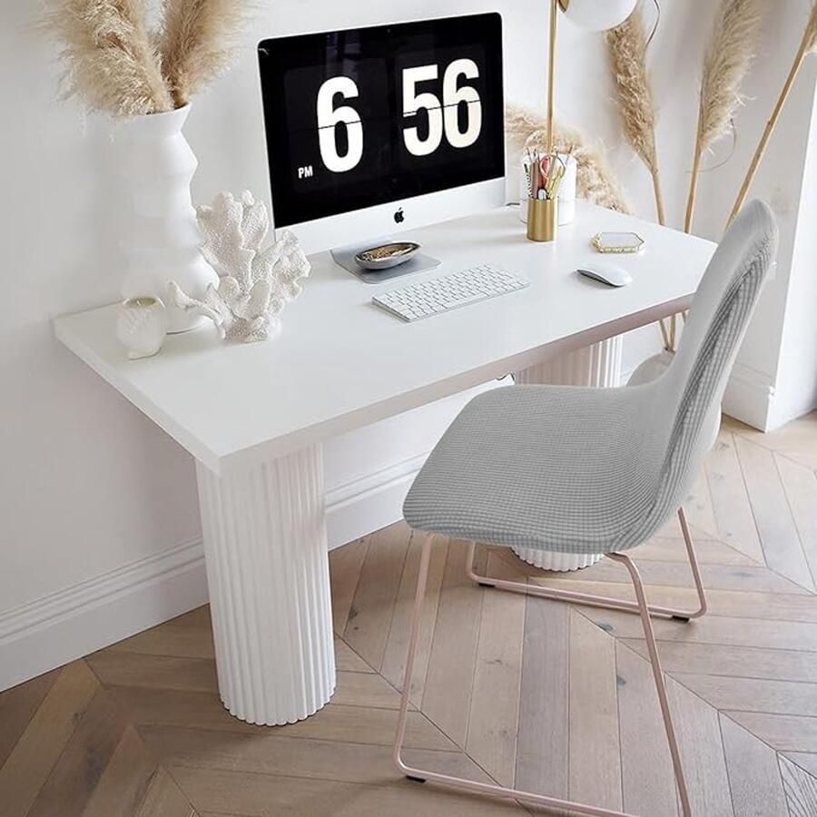 Stoelhoezenset van 4 jacquard afneembare en machinewasbare eetkamerstoelhoes moderne elastische stoelhoes eetkamerstoelbeschermer voor bruiloften (Y-zilvergrijs 4-pack)