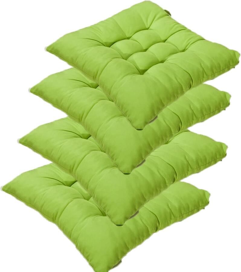 Stoelkussen 4 stuks 40×40cm Zitvlak met banden Comfortabel stoelkussen Geschikt voor eetkamerstoelen en bureaustoelen binnen en buiten Groen