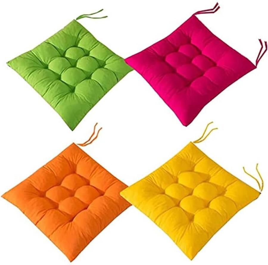 Stoelkussen 4 stuks effen kleur Eetkamer Kussen Tuinstoelkussens Voor Binnen 40cm x 40cm roze & groen & geel & oranje Polyester Zitkussens -Stoelonderdelen Stoelen