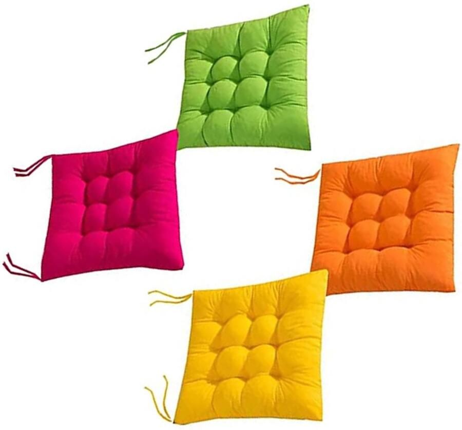 Stoelkussen 4 Stuks Zitkussen Polyester Tuinstoelkussens Eetkamer Kussen Stoelkussens Eetkamer Effen kleur Geschikt voor binnen- en buitengebruik 40cm x 40cm Roze & Groen & Geel & Oranje