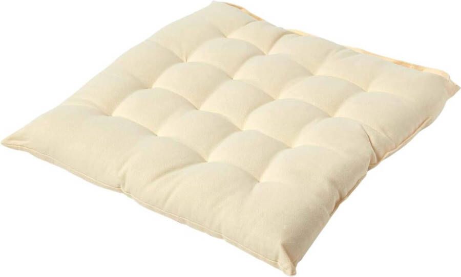 Stoelkussen 40 x 40 cm crème zitkussen met banden en knoopsluiting effen kussen voor stoelen met overtrek van 100% katoen en zachte polyester vulling crèmewit
