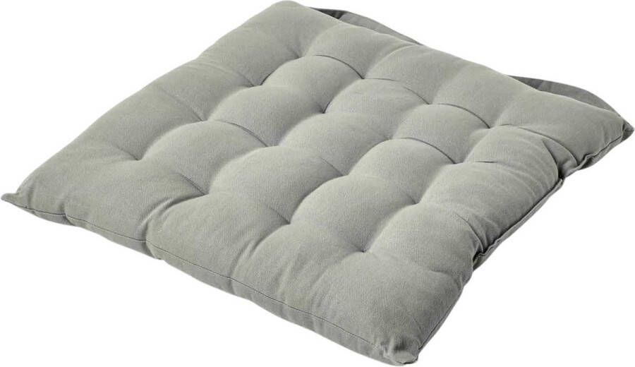 Stoelkussen 40 x 40 cm grijs zitkussen met banden en knoopsluiting effen kussen voor stoelen met overtrek van 100% katoen en zachte polyester vulling lichtgrijs