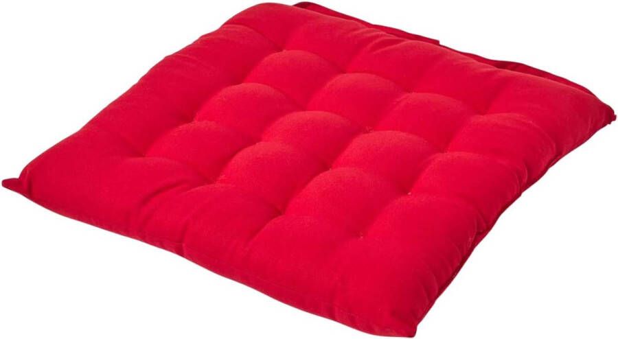 Stoelkussen 40 x 40 cm rood zitkussen met banden en knoopsluiting effen kussen voor stoelen met overtrek van 100% katoen en zachte polyester vulling