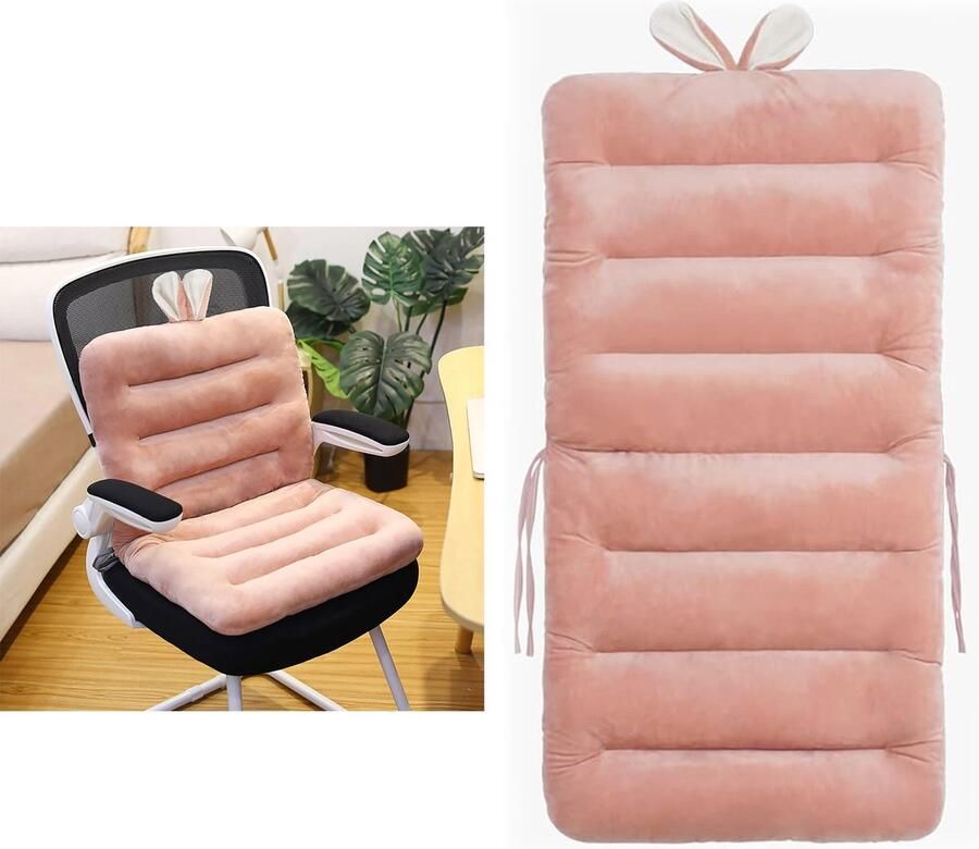 Stoelkussen Bureaustoel kussen 85cm Bureaustoel kussen Zitkussen met rugsteun Ligstoel kussen met bevestiging sband (roze) 85×45cm