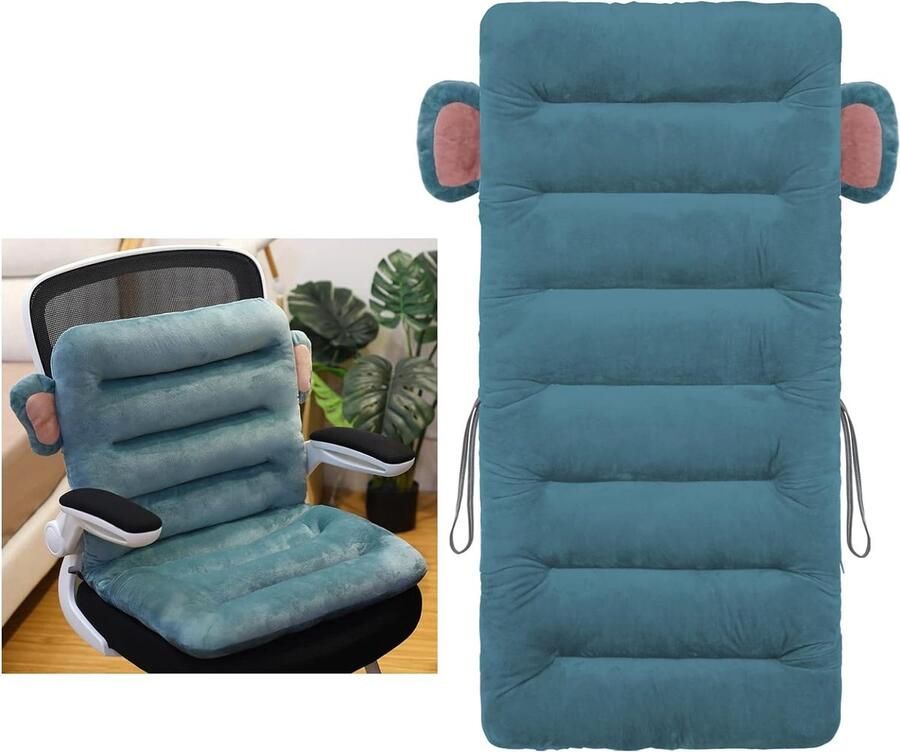 Stoelkussen Bureaustoel kussen 85cm Bureaustoel kussen Zitkussen met rugsteun Ligstoel kussen met bevestiging sband (blauw) 85×45cm