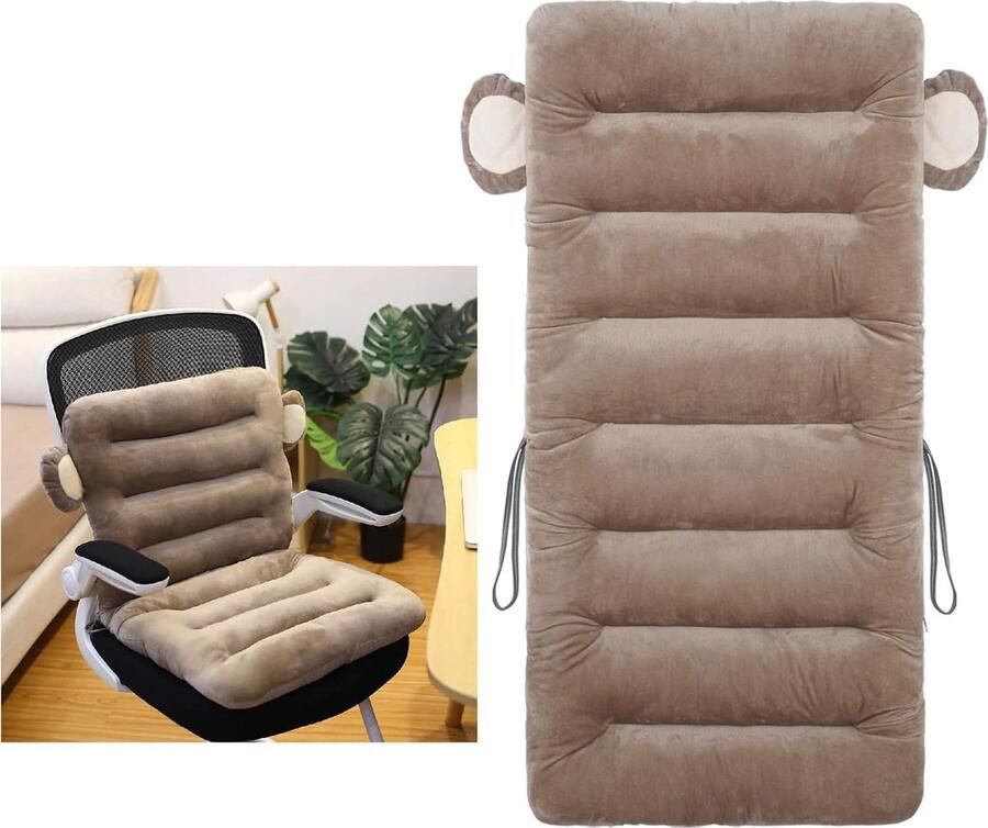 Stoelkussen Bureaustoel kussen 85cm Bureaustoel kussen Zitkussen met rugsteun Ligstoel kussen met bevestiging sband (bruin) 85×45cm