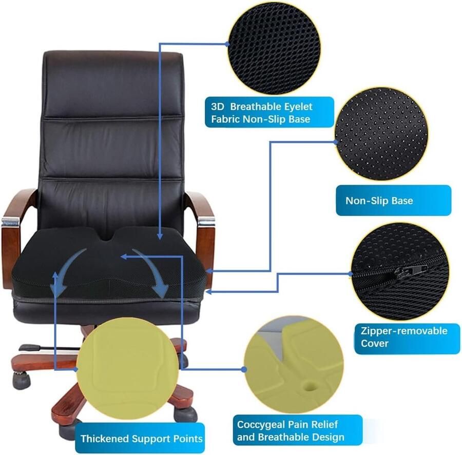 Stoelkussen Traagschuim Dik en Groot Staartbeen Drukontgrendelingskussen Voor Bureaustoel Gamingstoelen Autostoelen Rolstoelen - Foto 2