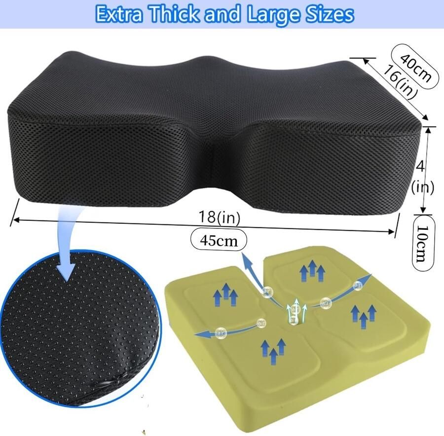 Traagschuim Dik en Groot Staartbeen Drukontgrendelingskussen Voor Bureaustoel Gamingstoelen Autostoelen Rolstoelen Comfortabel Zitkussen met Ergonomische Ondersteuning