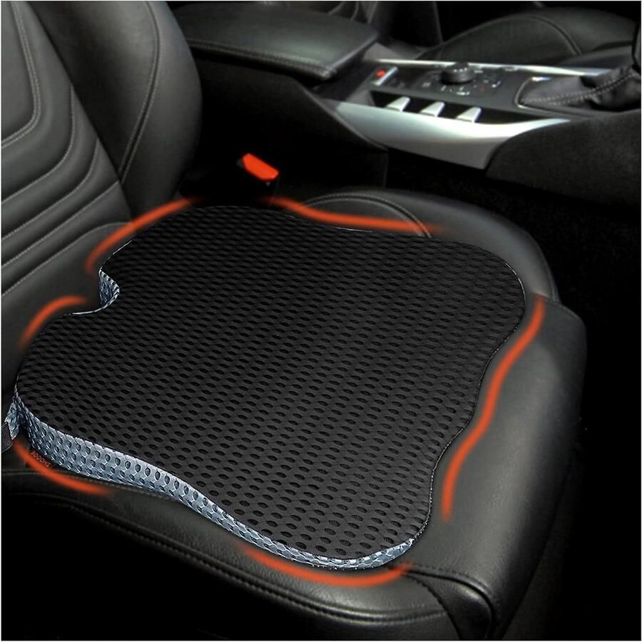 Memory Foam Seat Cushion Ideal For Office Chair Wheelchair Non-Slip Washable Cover (Black)