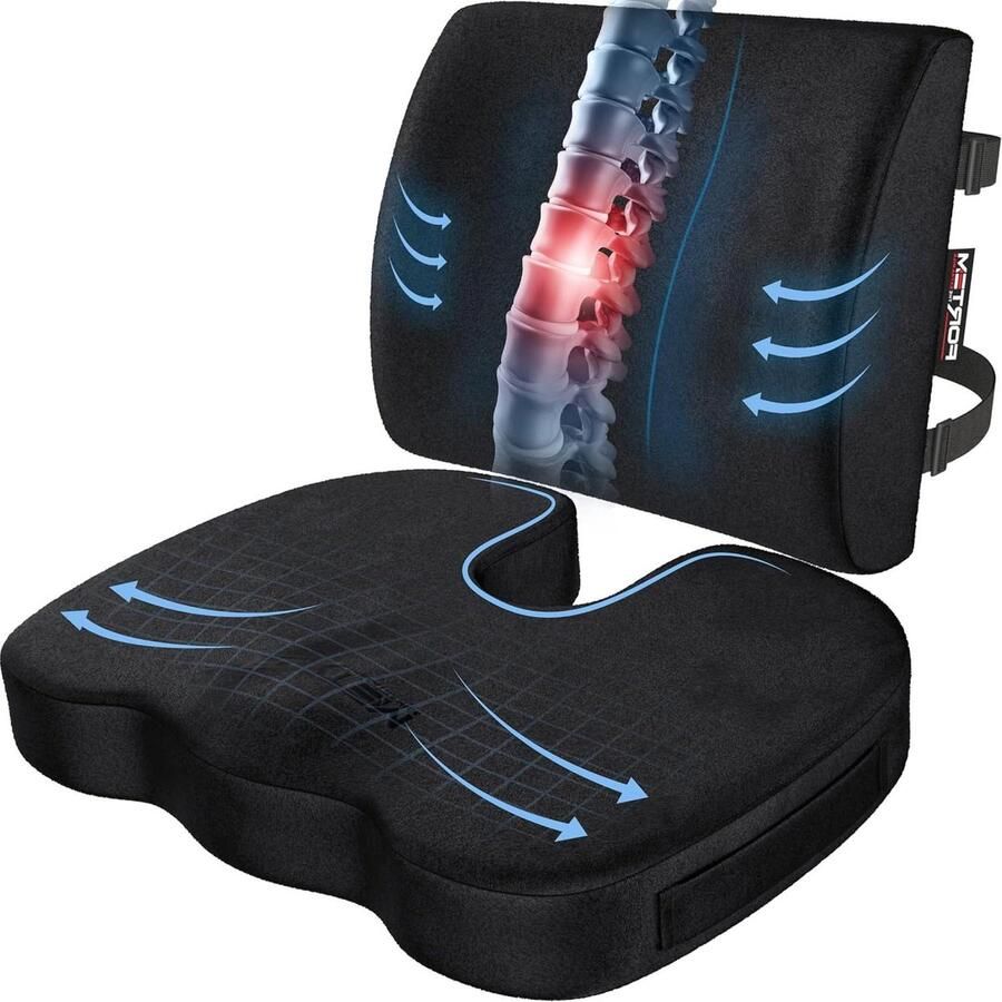 Stoelkussen voor Bureaustoel Zitkussen Rugkussen Steunkussen Autostoel Traagschuim Wasbare Hoes