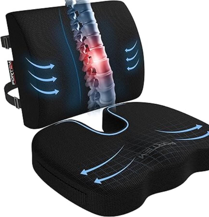 Stoelkussen Zitkussen voor Bureaustoel Rugkussen voor Stoel Steunkussen voor de Rug Autostoelkussen Rugsteun Traagschuim Zitkussen Wasbare Hoes