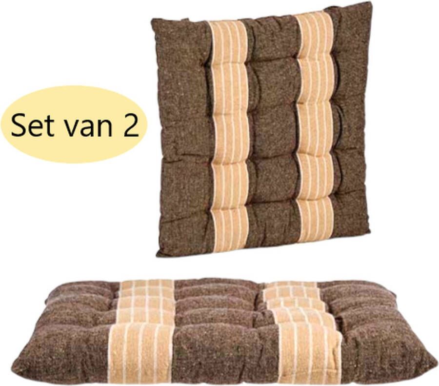 Giftdecor Stoelkussens 4 stuks Inclusief verzendkosten 40x40 cm Zitkussens Eetkamer Eetkamerstoel Tuinstoel Bruin Creme Beige Wit Gestreept Strepen Landelijk Tuin - Foto 2