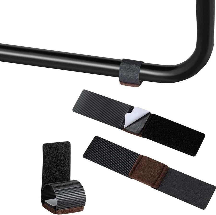 Stoelpoot beschermers met klittenband en kleefstrip Voorkomt krassen en vermindert geluidsoverlast Set van 4 stuks 30x145 mm Zwart stoelpootbeschermers