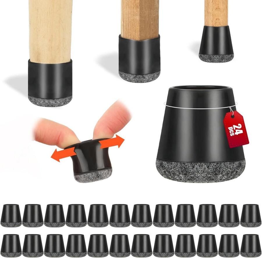 Taajirun Kraftverdia Stoelpoot beschermers Stoelpootdoppen Stoelpoot viltjes Anti kras vilt Siliconen vilt meubelpoot hoes Bescherm vloeren tegen krassen verminder geluid 24 Ronde zwarte vloerbeschermers voor hardhouten vloeren en tegels - Foto 2
