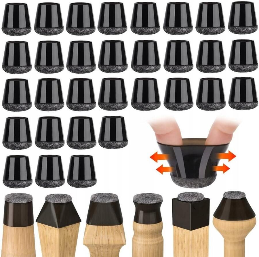 Taajirun Kraftverdia Stoelpoot beschermers Stoelpootdoppen Stoelpoot viltjes Anti kras vilt Siliconen vilt meubelpoot hoes Bescherm vloeren tegen krassen verminder geluid 24 Ronde zwarte vloerbeschermers voor hardhouten vloeren en tegels