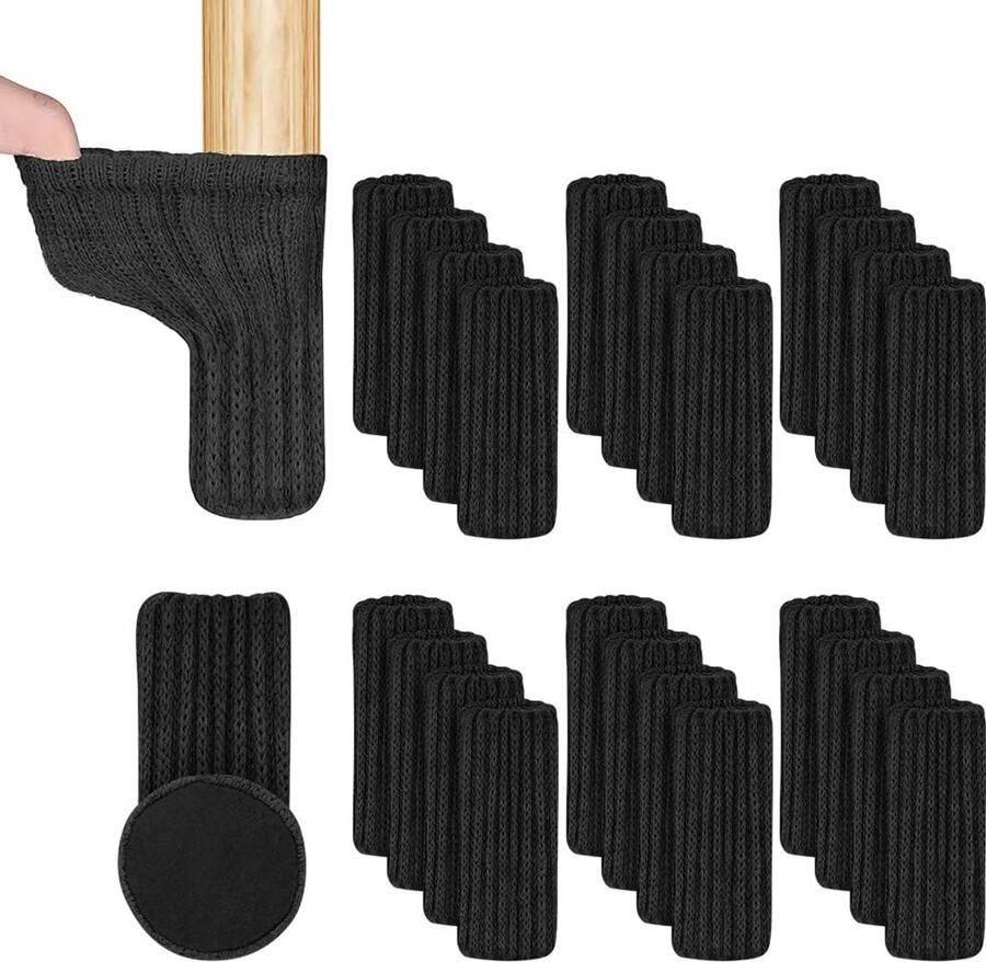Stoelpoot Beschermers Stoelsokken 24 stuks zwart 7*4cm elastische meubelsokken vilten stoelpootdoppen Viltjes Stoelpoten Stoelbeschermer Meubelpoot Stoelsokjes