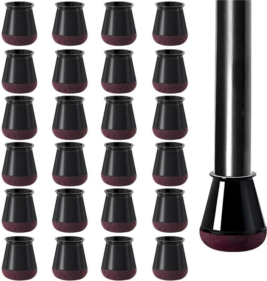 Stoelpoot Doppen 24 Stuks 14-18mm Elastische Beschermers Stoelbeschermer met Anti-Kras Vilt Viltjes Stoelpoten Stoelpoot beschermers Vloerbescherming Stoelpootbeschermers Poten Voor Meubels Zwart Rond