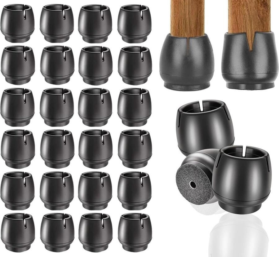Stoelpoot Doppen 24 Stuks Stoelpoot Beschermers Stoelpootdoppen Stoelpoten Stoelpootdoppen Flexibel Rond- Anti-Kras Vilt Stoelpoot beschermers Vloerbescherming Stoelpoot sokken 12-16mm AntiKras Vilt Beschermers Rond Zwart